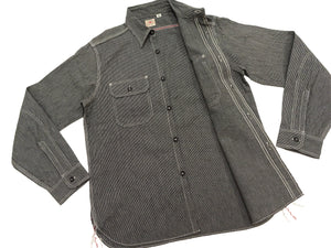 Sugar Cane Men's Jean Cord Stripe Work Shirt, 100% Cotton Long-Sleeve Button-Up Shirt, One-Wash, Made in Japan (SC25511 119 Black)