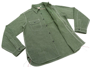 Sugar Cane Work Shirt with Vertical Hairline Code Stripe Pattern Men's Casual Jean Cord Long Sleeve Button Up Shirt SC25511 149 Olive