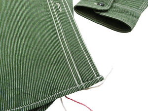 Sugar Cane Work Shirt with Vertical Hairline Code Stripe Pattern Men's Casual Jean Cord Long Sleeve Button Up Shirt SC25511 149 Olive