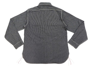 Sugar Cane Work Shirt with Vertical Hairline Code Stripe Pattern Men's Casual Jean Cord Long Sleeve Button Up Shirt SC25511 119 Black