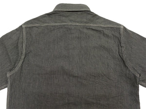 Sugar Cane Men's Jean Cord Stripe Work Shirt, 100% Cotton Long-Sleeve Button-Up Shirt, One-Wash, Made in Japan (SC25511 119 Black)
