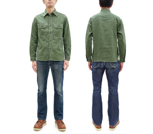 Sugar Cane Work Shirt with Vertical Hairline Code Stripe Pattern Men's Casual Jean Cord Long Sleeve Button Up Shirt SC25511 149 Olive