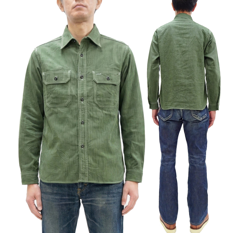 cancan 様 Sugar Cane Work Shirt with Vertical Hairline Code Stripe Pattern