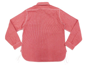 Sugar Cane Work Shirt with Vertical Hairline Code Stripe Pattern Men's Casual Jean Cord Long Sleeve Button Up Shirt SC25511 165 Red