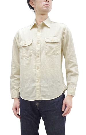 Sugar Cane Chambray Shirt Men's Lightweight Long Sleeve Button Up Plain Work Shirt SC27851 401 Ecru