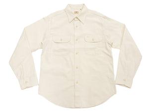 Sugar Cane Men's Off-White Chambray Long-Sleeve Work Shirt, 1950s-Inspired American Workwear Design, 100% Cotton, One-Wash, Made in Japan (SC27851 401A Ecru-Toned Off-White)