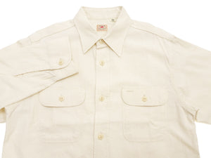 Sugar Cane Men's Off-White Chambray Long-Sleeve Work Shirt, 1950s-Inspired American Workwear Design, 100% Cotton, One-Wash, Made in Japan (SC27851 401A Ecru-Toned Off-White)
