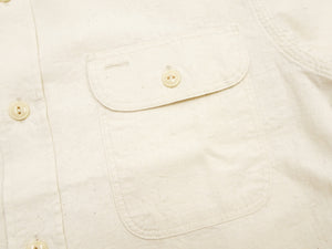 Sugar Cane Men's Off-White Chambray Long-Sleeve Work Shirt, 1950s-Inspired American Workwear Design, 100% Cotton, One-Wash, Made in Japan (SC27851 401A Ecru-Toned Off-White)