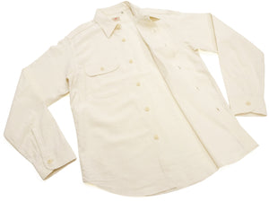 Sugar Cane Men's Off-White Chambray Long-Sleeve Work Shirt, 1950s-Inspired American Workwear Design, 100% Cotton, One-Wash, Made in Japan (SC27851 401A Ecru-Toned Off-White)