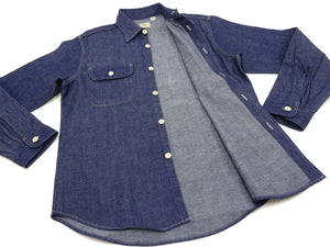 Sugar Cane Denim Shirt Men's Long Sleeve Button Up Plain Jean Work Shirt SC27852 421 Indigo One Wash