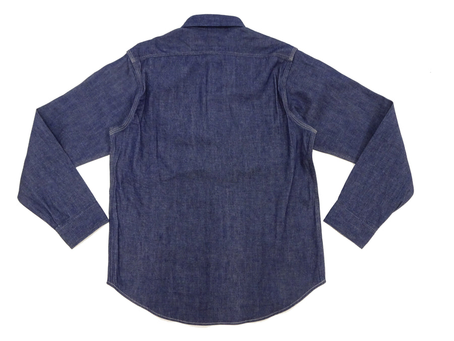 Sugar Cane Denim Shirt Men's Long Sleeve Button Up Plain Jean Work Shirt SC27852 421 Indigo One Wash