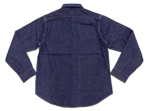 Sugar Cane Men's Blue Denim Work Shirt, 9 oz. Cotton Long-Sleeve Button-Up Shirt, Made in Japan (SC27852 421A One Wash)