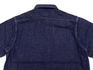 Sugar Cane Men's Blue Denim Work Shirt, 9 oz. Cotton Long-Sleeve Button-Up Shirt, Made in Japan (SC27852 421A One Wash)