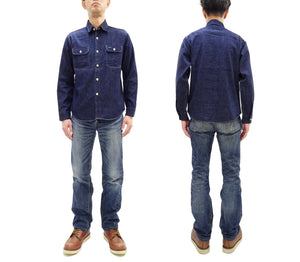Sugar Cane Men's Blue Denim Work Shirt, 9 oz. Cotton Long-Sleeve Button-Up Shirt, Made in Japan (SC27852 421A One Wash)