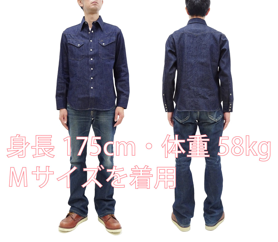 Sugar Cane Denim Shirt Men's Casual Long Sleeve Button Up Plain Jean Western Shirt SC28190 421 Blue Indigo One Wash