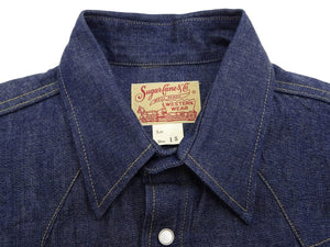 Sugar Cane Denim Shirt Men's Casual Long Sleeve Button Up Plain Jean Western Shirt SC28190 421 Blue Indigo One Wash