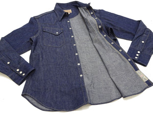 Sugar Cane Denim Shirt Men's Casual Long Sleeve Button Up Plain Jean Western Shirt SC28190 421 Blue Indigo One Wash