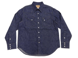 Sugar Cane Men's Vintage-Inspired Long-Sleeve Denim Western Shirt, Approx. 8 oz. 100% Cotton, Snap Front, One-Wash, Made in Japan (SC28190, 421A Dark Indigo)
