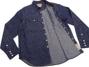 Sugar Cane Men's Vintage-Inspired Long-Sleeve Denim Western Shirt, Approx. 8 oz. 100% Cotton, Snap Front, One-Wash, Made in Japan (SC28190, 421A Dark Indigo)