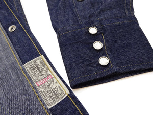 Sugar Cane Men's Vintage-Inspired Long-Sleeve Denim Western Shirt, Approx. 8 oz. 100% Cotton, Snap Front, One-Wash, Made in Japan (SC28190, 421A Dark Indigo)