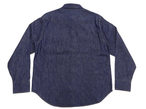 Sugar Cane Men's Vintage-Inspired Long-Sleeve Denim Western Shirt, Approx. 8 oz. 100% Cotton, Snap Front, One-Wash, Made in Japan (SC28190, 421A Dark Indigo)
