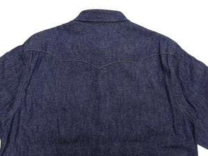 Sugar Cane Men's Vintage-Inspired Long-Sleeve Denim Western Shirt, Approx. 8 oz. 100% Cotton, Snap Front, One-Wash, Made in Japan (SC28190, 421A Dark Indigo)