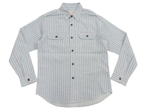 Sugar Cane Men's Dobby Stripe Work Shirt, 100% Cotton Long-Sleeve Button-Up Shirt, One-Wash, Made in Japan (SC29146 125 Blue)