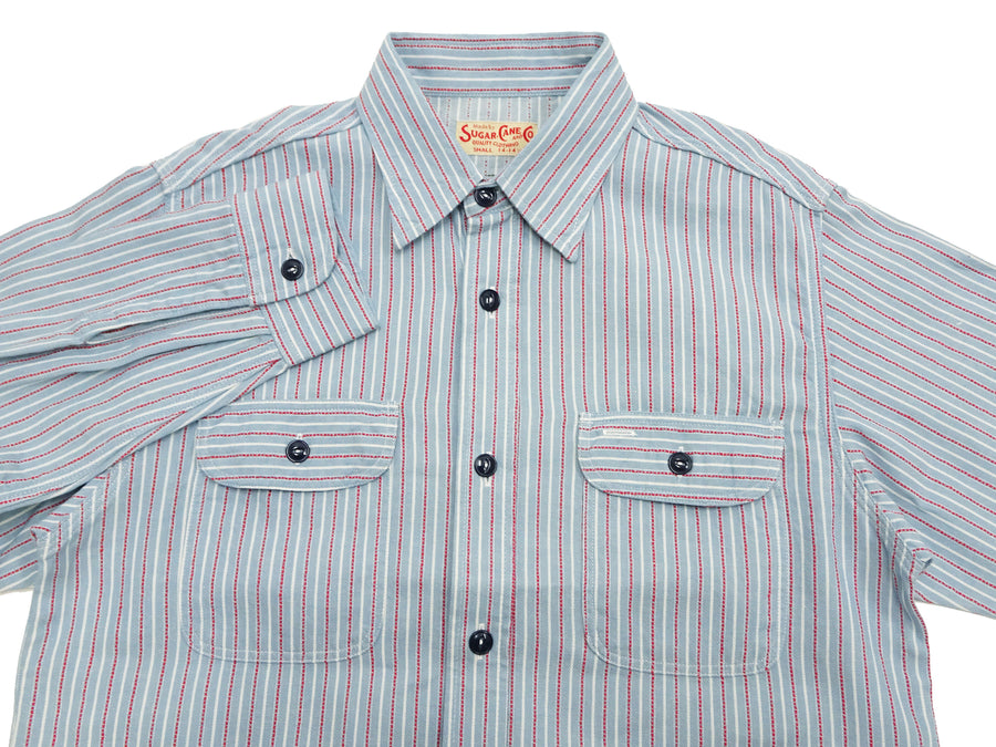 Sugar Cane Dobby Stripe Shirt Men's Mediumweight Long Sleeve Button Up Work Shirt SC29146 125 Blue