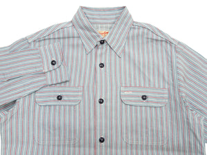 Sugar Cane Men's Dobby Stripe Work Shirt, 100% Cotton Long-Sleeve Button-Up Shirt, One-Wash, Made in Japan (SC29146 125 Blue)