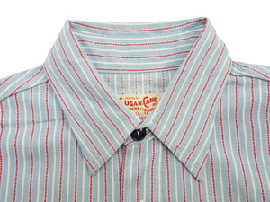Sugar Cane Men's Dobby Stripe Work Shirt, 100% Cotton Long-Sleeve Button-Up Shirt, One-Wash, Made in Japan (SC29146 125 Blue)
