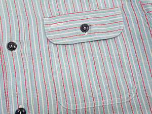 Sugar Cane Men's Dobby Stripe Work Shirt, 100% Cotton Long-Sleeve Button-Up Shirt, One-Wash, Made in Japan (SC29146 125 Blue)