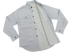 Sugar Cane Men's Dobby Stripe Work Shirt, 100% Cotton Long-Sleeve Button-Up Shirt, One-Wash, Made in Japan (SC29146 125 Blue)