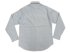Sugar Cane Men's Dobby Stripe Work Shirt, 100% Cotton Long-Sleeve Button-Up Shirt, One-Wash, Made in Japan (SC29146 125 Blue)