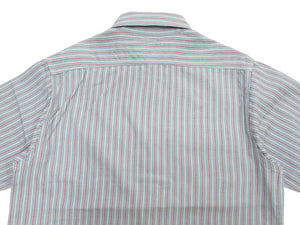 Sugar Cane Men's Dobby Stripe Work Shirt, 100% Cotton Long-Sleeve Button-Up Shirt, One-Wash, Made in Japan (SC29146 125 Blue)