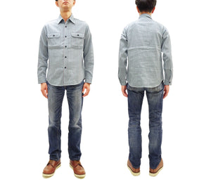 Sugar Cane Men's Dobby Stripe Work Shirt, 100% Cotton Long-Sleeve Button-Up Shirt, One-Wash, Made in Japan (SC29146 125 Blue)