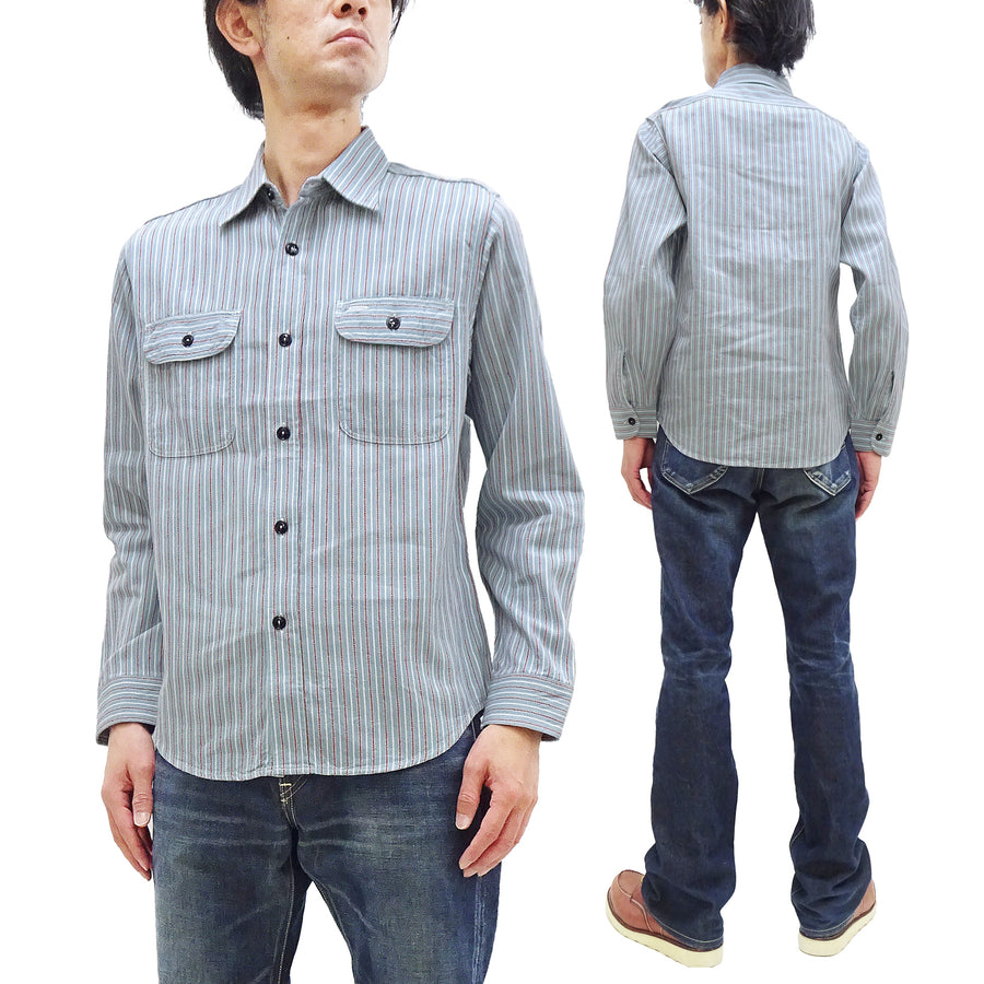 Sugar Cane Dobby Stripe Shirt Men's Mediumweight Long Sleeve Button Up Work Shirt SC29146 125 Blue