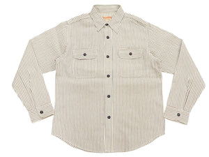 Sugar Cane Men's Dobby Stripe Work Shirt, 100% Cotton Long-Sleeve Button-Up Shirt, One-Wash, Made in Japan (SC29146 105 Off White)