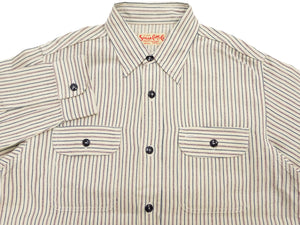 Sugar Cane Men's Dobby Stripe Work Shirt, 100% Cotton Long-Sleeve Button-Up Shirt, One-Wash, Made in Japan (SC29146 105 Off White)