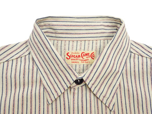 Sugar Cane Men's Dobby Stripe Work Shirt, 100% Cotton Long-Sleeve Button-Up Shirt, One-Wash, Made in Japan (SC29146 105 Off White)