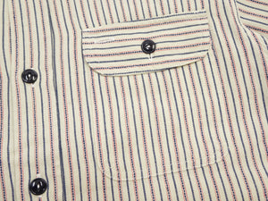 Sugar Cane Men's Dobby Stripe Work Shirt, 100% Cotton Long-Sleeve Button-Up Shirt, One-Wash, Made in Japan (SC29146 105 Off White)