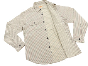 Sugar Cane Men's Dobby Stripe Work Shirt, 100% Cotton Long-Sleeve Button-Up Shirt, One-Wash, Made in Japan (SC29146 105 Off White)