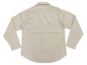 Sugar Cane Men's Dobby Stripe Work Shirt, 100% Cotton Long-Sleeve Button-Up Shirt, One-Wash, Made in Japan (SC29146 105 Off White)