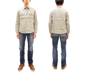 Sugar Cane Men's Dobby Stripe Work Shirt, 100% Cotton Long-Sleeve Button-Up Shirt, One-Wash, Made in Japan (SC29146 105 Off White)