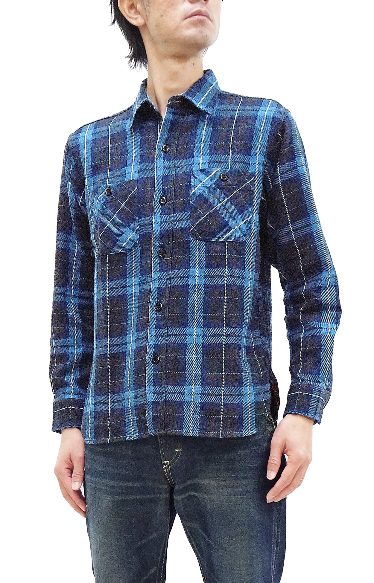 Sugar Cane Plaid Shirt Men's Mediumweight Cotton Twill Long Sleeve Button  Up Work Shirt SC29151 125 Blue