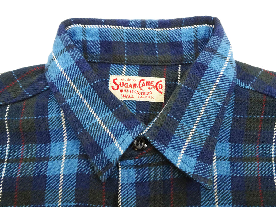 Sugar Cane Plaid Shirt Men's Mediumweight Cotton Twill Long Sleeve Button Up Work Shirt SC29151 125 Blue