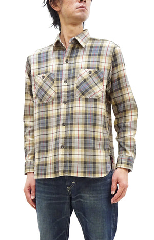 Sugar Cane Plaid Shirt Men's Mediumweight Cotton Twill Long Sleeve Button Up Work Shirt SC29151 133 Beige