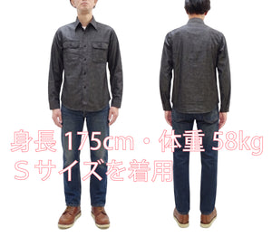 Sugar Cane Men's Black Chambray Work Shirt, Long-Sleeve Cotton Button-Up Shirt, Made in Japan (SC29159, 411A Black, One-Wash)