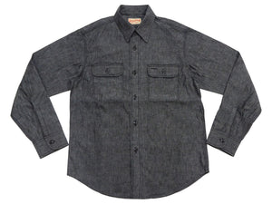 Sugar Cane Men's Black Chambray Work Shirt, Long-Sleeve Cotton Button-Up Shirt, Made in Japan (SC29159, 411A Black, One-Wash)