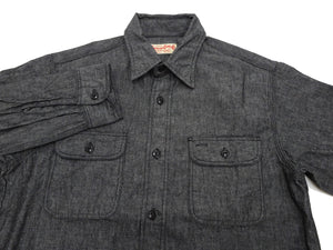 Sugar Cane Chambray Shirt Men's Lightweight Long Sleeve Button Up Plain Work Shirt SC29159 411 Black