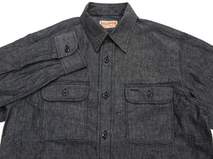 Sugar Cane Men's Black Chambray Work Shirt, Long-Sleeve Cotton Button-Up Shirt, Made in Japan (SC29159, 411A Black, One-Wash)
